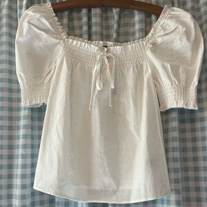 Shirred White Cotton Peasant Top